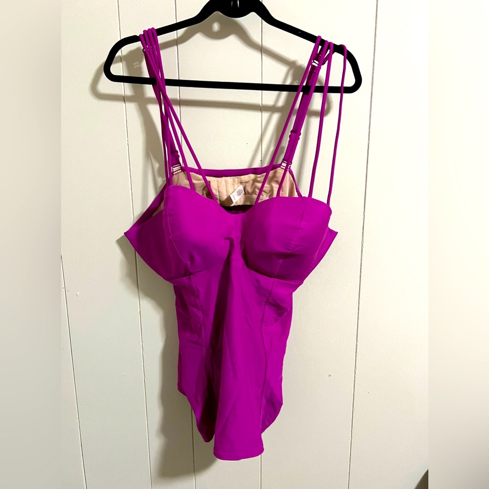 Cacique lane Bryant 44c purple strappy tankini top built in bra 2x 3x